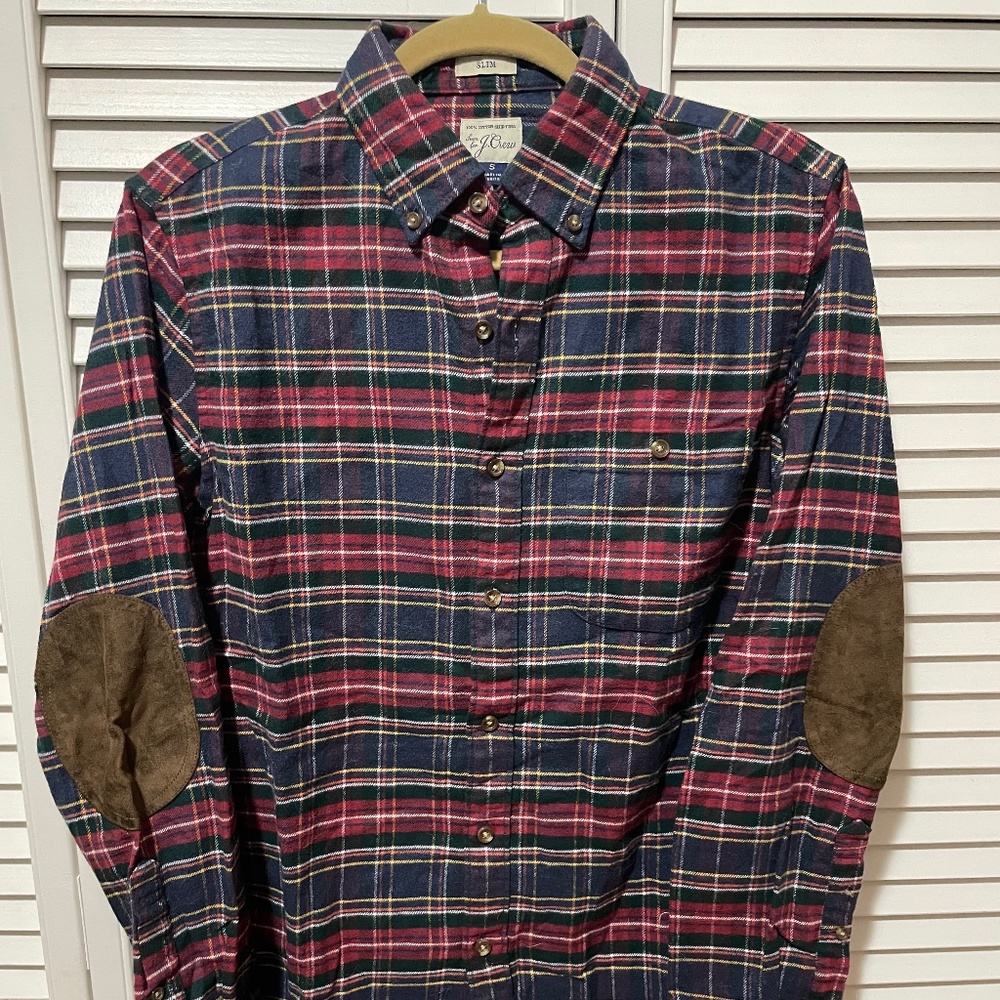 J.Crew Slim Fit Cotton Flannel Suede Elbow Patch Shirt in Mens Small - Picture 4 of 7